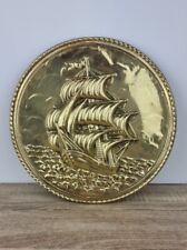 Vintage Brass Wall Plate Viking Sailing Ship Lombard  England