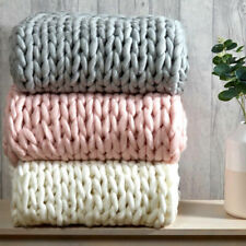 Large Soft Luxury Chunky Wooly Hand Knitted Cable Knit Blanket Sofa / Bed Throw