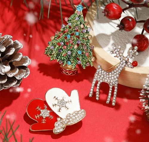 Christmas brooch rhinestone - brooch,