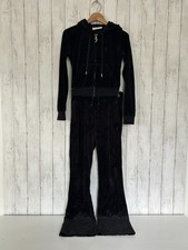 Juicy Couture Velour Tracksuit Set Black Zip Hoodie XS & Flared Trouser Small