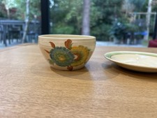 Art Deco Wilkinson Ltd style of “ Clarice Cliff” Pottery Sugar Bowl And Saucer