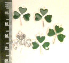5 Irish Shamrock Silver Plated Green Enamel Charms Craft and Jewellery Making