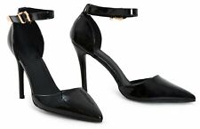 Womens ladies Ankle Strap High Stiletto Heel Sandals Pointy Toe Court Shoes 3-8