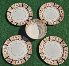 c 1920 William Lowe Court China 4 side plates & bowl "Gem" black stripe pattern