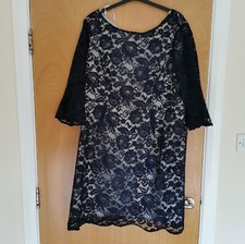 Ladies Dress Size 28 JOANNA Hope Navy Lace Sheer Sleeves Party Wedding Cruise 