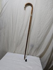 Antique vintage bamboo  walking stick with silver handle tip /band  87cm