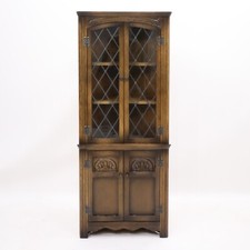 Old Charm Corner Display Cabinet with Leaded Glass Light Oak FREE UK Delivery*