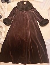 Brown Real Velvet Opera Coat. Faux Fur Collar & Cuffs. Long & Very  Full VGC.  