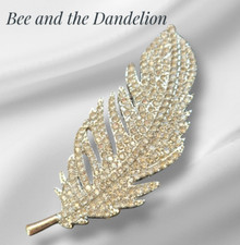 Crystal Rhinestone Feather Silver Tone Brooch