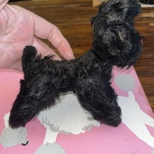 Vintage Black Mohair Miniature 5” Tall Terrier Dog Jointed Glass Eyes Quirky