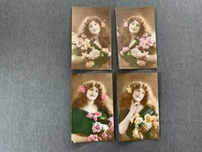 GLAMOUR - SAME LADY , LOTS OF HAIR, FLOWERS  - COLLECTION OF VINTAGE   POSTCARDS