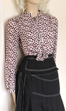 Hobbs white red ditsy floral print pussy bow secretary blouse size 10–12 30s/40s