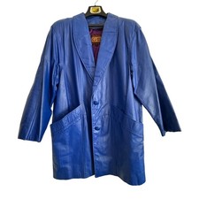 G III Vintage 1980s Yves Klein Blue Buttery Soft Leather Coat W Liner Wom L USA