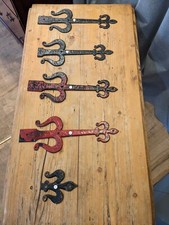 Set Of 5 Vintage Fleur De Lys rustic Wrought Iron Dummy Door Hinges