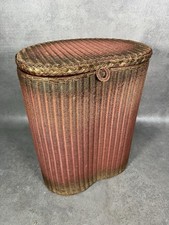 Vintage Pink Lloyd Loom Lusty Heart Shaped Woven Fibre Laundry Basket Bin 1950s