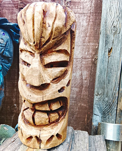 Hand carved wooden tiki - wooden, face