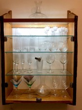 Solid Oak Handmade Wall Mounted Display Cabinet with Glass Doors And Shelves