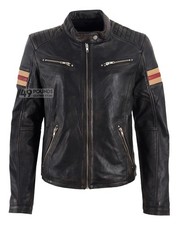 Ladies Black Vintage Biker Leather Jacket Classic Fitted Motorbike Style Jacket