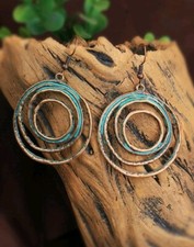 Womens Copper Hoop/Drop Swirl Round Earrings Turquoise Boho Ladies Jewelry UK