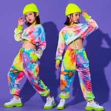 Girls Street Dance Costume Kid Colorful Hip-Hop Performance Jazz Dance NavelSuit