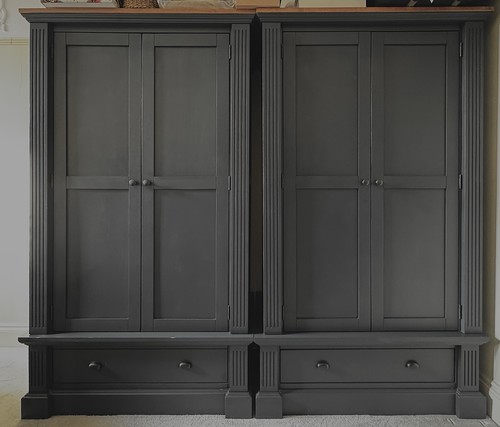 Pair solid oak wardrobes - solid,