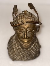 Benin Brass / Bronze Head Bust Of A King Oba -Medium Sized 7.5” Handmade Vintage