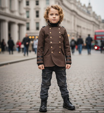 Kids vintage Military Style Cotton Jacket3-9Y Boys Formal Uniform Trench Coat