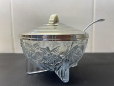 Glass Sugar Bowl With Silver Coloured Lid And Spoon