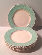 Burgess & Leigh BurleighWare Balmoral Green Art Deco Side Plates x 6  1930's