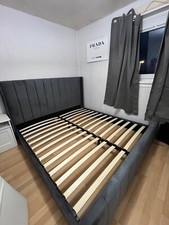 Panel wing Plush Velvet Upholstered Bed Frame Super King Size