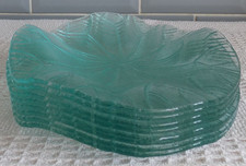 8 X Wavy Leaf Design Glass Plates  21cms Art Glass