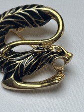VINTAGE STYLISED ENAMEL BIG CAT PANTHER TIGER BROOCH 1970s. CRYSTAL EYE.