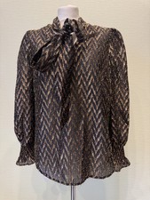 Monsoon • Black Gold Zig Zag Pussy Bow Blouse Size 12. Excellent Cond. #2