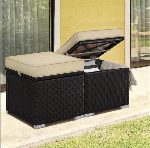 2pcs patio rattan ottomans - 2pcs,