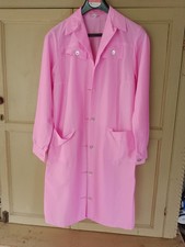 Ladies Retro Vintage Nylon Overall Pinnie Apron Housecoat Pink Uk 10