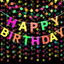 Glow Party Neon Fluorescent UV Blacklight HAPPY BIRTHDAY Banner Decor Garland