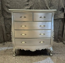 Baroque Silver Leaf Hand Carved Painted 5 Drawer Chest Of Drawers