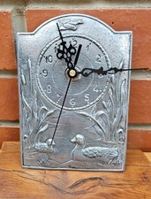 Vintage French Pewter Clock, Ducks On Pond With Reeds Design, 5.5 x 7.5" A.S. 
