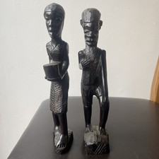 African Wood Carved Tribal Figurine Pair