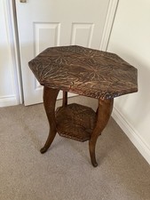 1905 LIBERTY'S LONDON JAPANESE? ARTS AND CRAFTS CARVED SIDE / LAMP / WINE TABLE