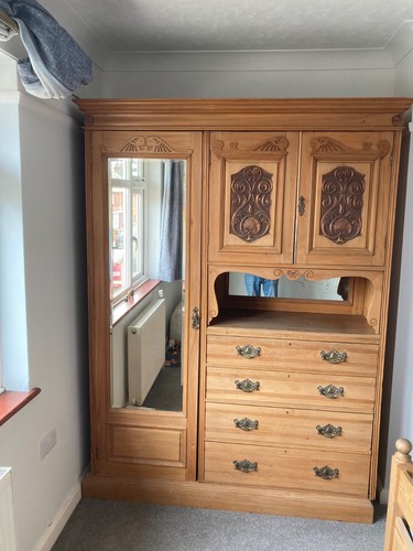 Edwardian pine wardrobe - pine,