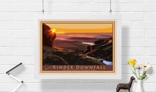 Kinder Downfall at sunset, Peak District, A3 Art travel poster print