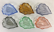 Vintage 6 Piece Coloured Glass Leaf Bowls Trinket Dishes