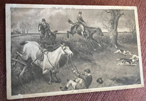 Antique postcard fox - , hunting