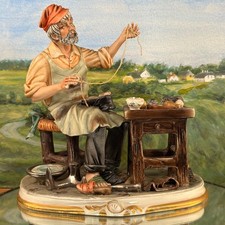 Cortese Capodimonte Porcelain Figurine Shoemaker Scene Italy 1963 Signed 9 in