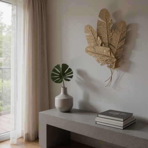 Gold wall art leaf design - gold,