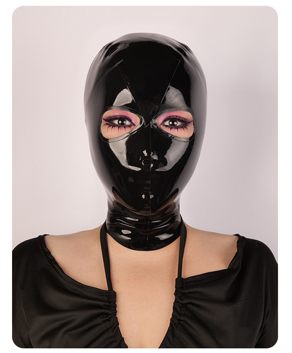 Black latex hood open - black,