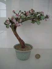 JADE BONSAI TREE CHINESE GLASS AGATE ASIAN FLOWERS LEAF BLOSSOM CELADON POT
