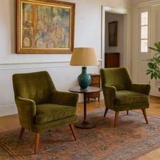 Vintage Armchairs Green Velvet