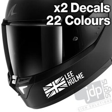 x2 PERSONALISED UNION JACK FLAG MOTORBIKE SKI HELMET NAME STICKERS VINYL DECAL